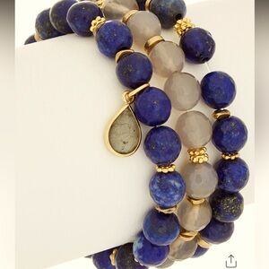 NWOT, Rachel Reinhardt Set of 3 14K Plated Gemstone Stretch Bracelets